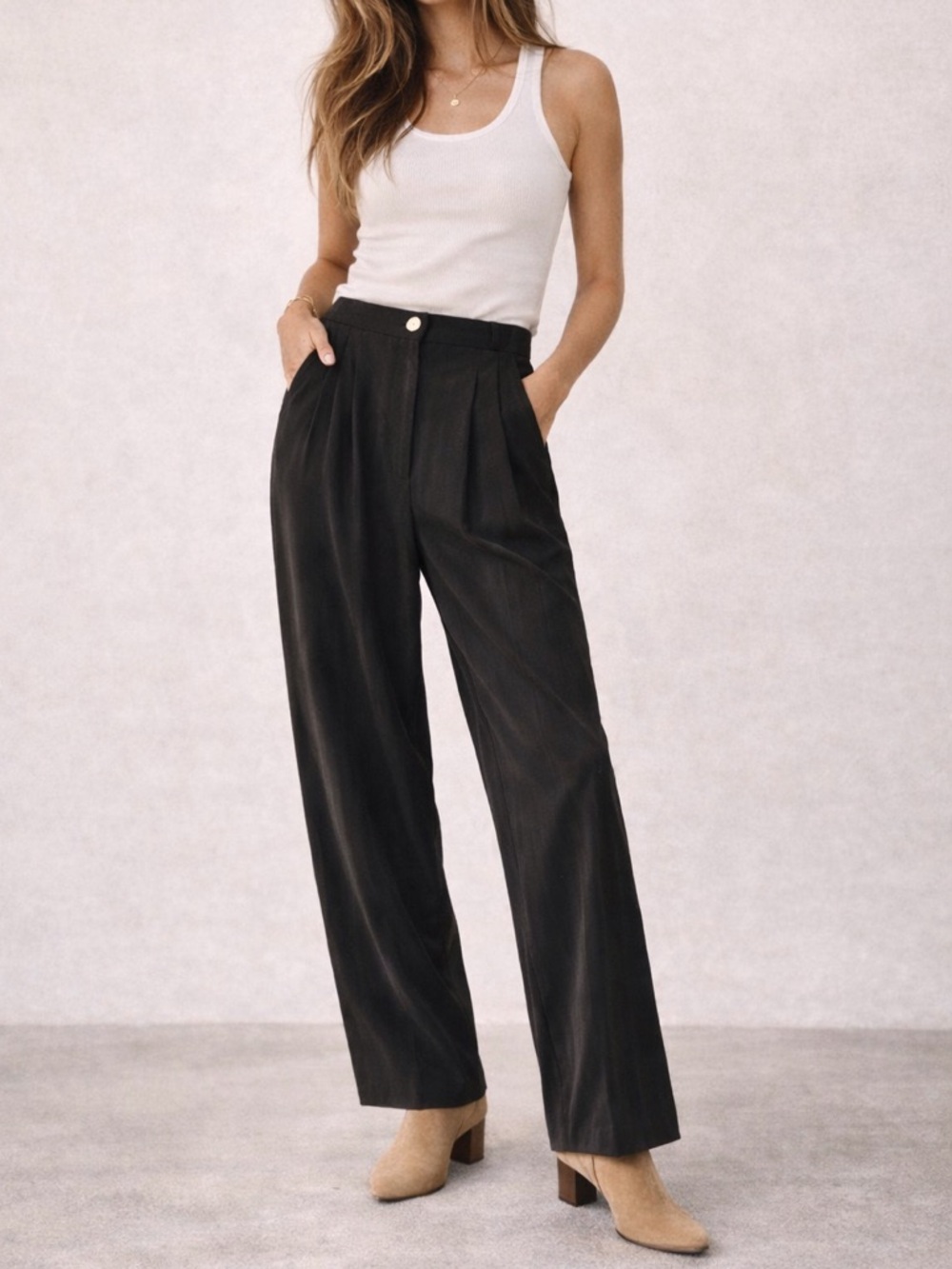 Vintage Christie & Jill Black Silk High Waist Pleated Trousers Lined